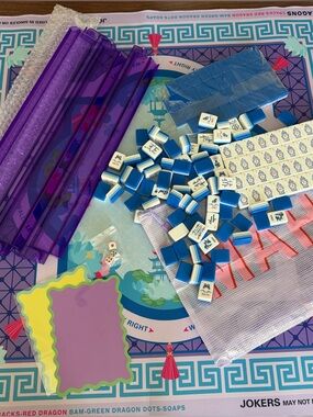 Mahjong Set - Mat, tiles, racks - purple, blue NEW